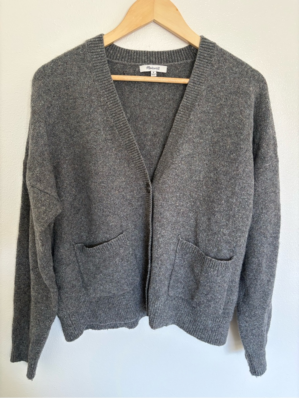 Madewell Charcoal Gray V-Neck Pocket Cardigan